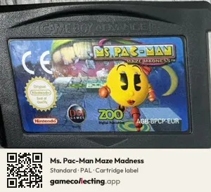 Ms. Pac-Man Maze Madness Game Boy Advance, PAL cartridge label