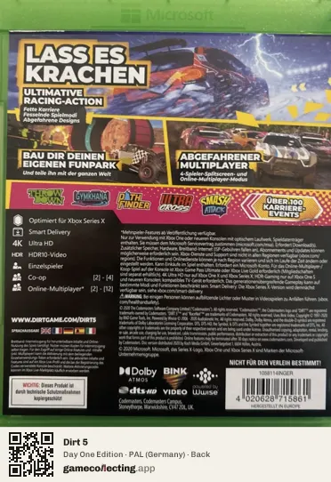 Dirt 5 Xbox One, Germany box back
