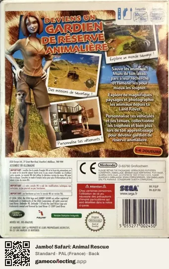 Jambo! Safari: Animal Rescue Nintendo Wii, France box back