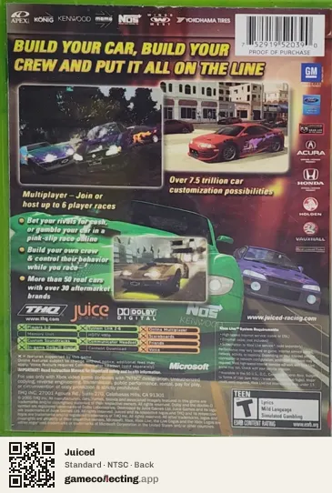 Juiced Xbox, NTSC box back