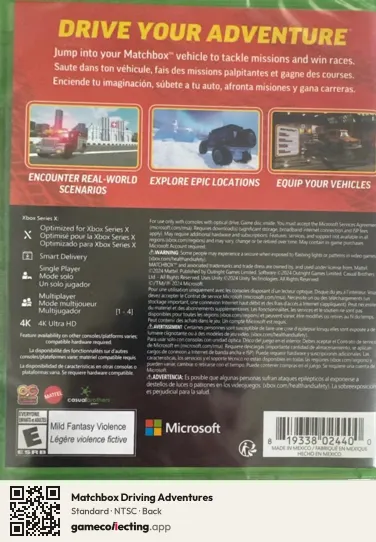 Matchbox Driving Adventures Xbox Series X, NTSC box back