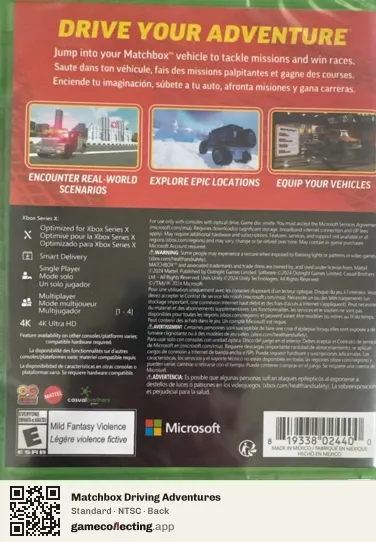Matchbox Driving Adventures Xbox Series X, NTSC box back