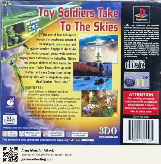 Army Men: Air Attack PlayStation, United Kingdom box back