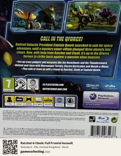 Ratchet & Clank: Full Frontal Assault PlayStation 3, United Kingdom box back