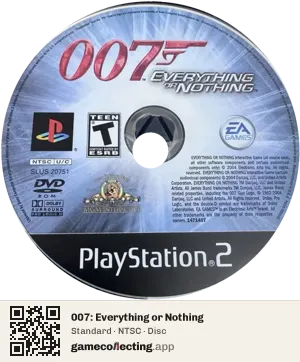 007: Everything or Nothing PlayStation 2, NTSC disc