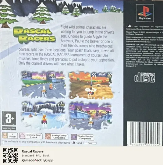 Rascal Racers PlayStation, PAL box back