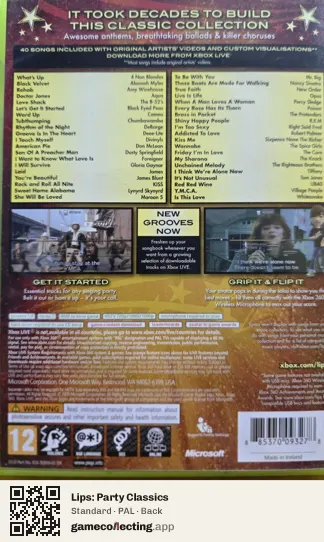Lips: Party Classics Xbox 360, PAL box back