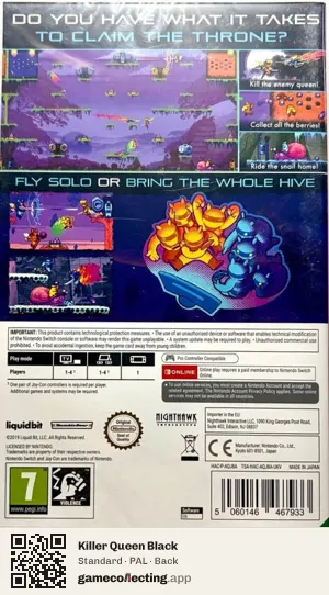 Killer Queen Black Nintendo Switch, PAL box back