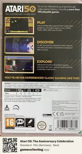 Atari 50: The Anniversary Celebration Nintendo Switch, Germany box back