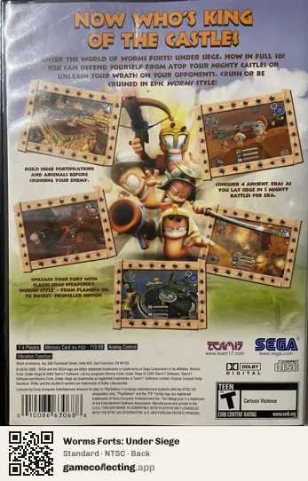 Worms Forts: Under Siege PlayStation 2, NTSC box back