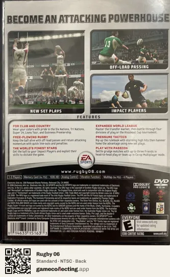Rugby 06 PlayStation 2, NTSC box back
