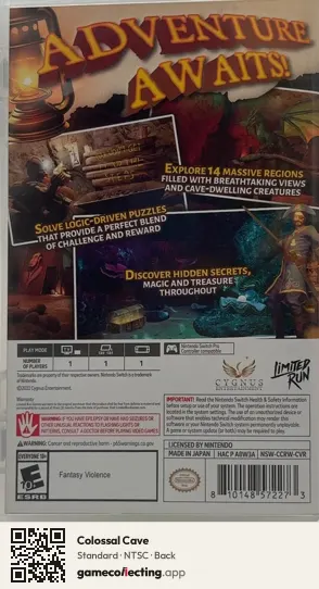 Colossal Cave Nintendo Switch, NTSC box back