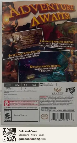 Colossal Cave Nintendo Switch, NTSC box back