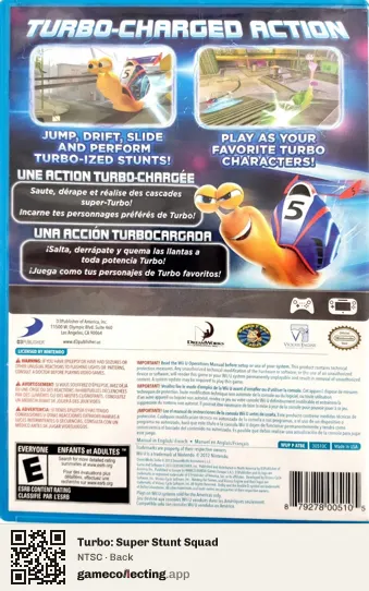 Turbo: Super Stunt Squad Nintendo Wii U, NTSC box back