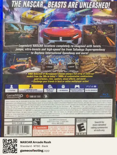 NASCAR Arcade Rush PlayStation 4, NTSC box back