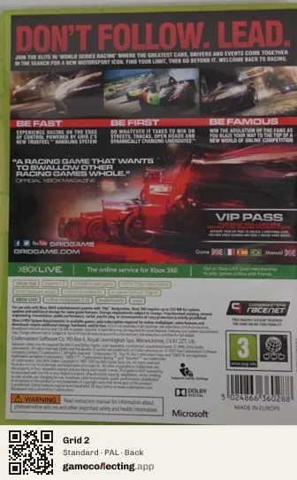 Grid 2 Xbox 360, PAL box back
