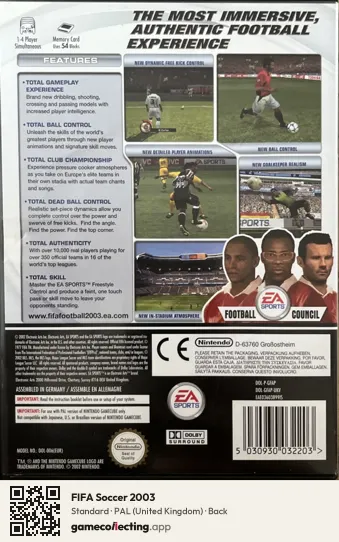 FIFA Soccer 2003 Nintendo GameCube, United Kingdom box back