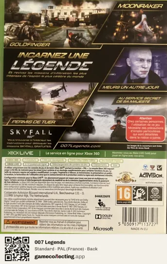 007 Legends Xbox 360, France box back