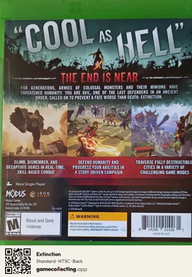 Extinction Xbox One, NTSC box back