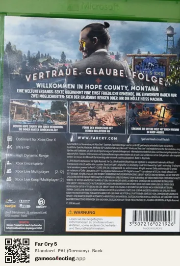 Far Cry 5 Xbox One, Germany box back