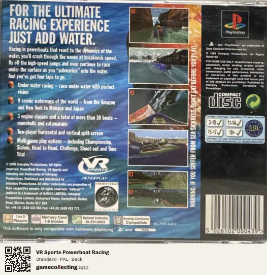 VR Sports Powerboat Racing PlayStation, PAL box back