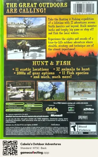 Cabela's Outdoor Adventures Xbox, NTSC box back