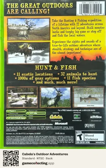 Cabela's Outdoor Adventures Xbox, NTSC box back