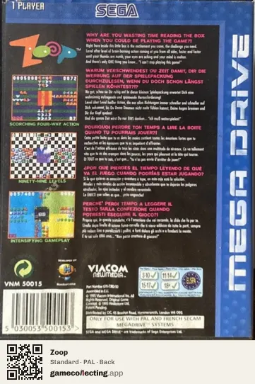 Zoop Sega Mega Drive / Genesis, PAL box back