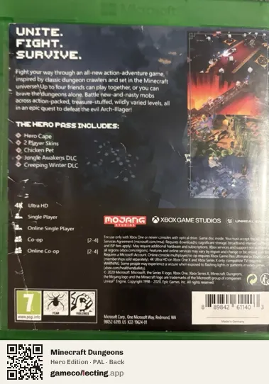 Minecraft Dungeons Xbox One, PAL box back
