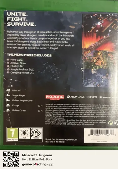 Minecraft Dungeons Xbox One, PAL box back