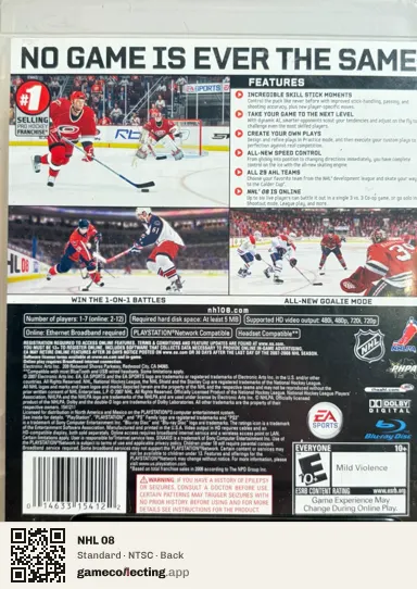 NHL 08 PlayStation 3, NTSC box back