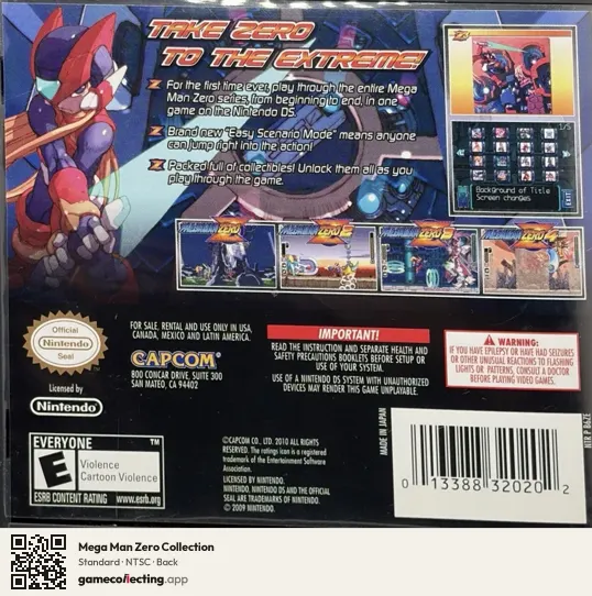 Mega Man Zero Collection Nintendo DS, NTSC box back