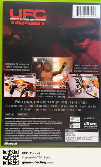UFC: Tapout Xbox, NTSC box back
