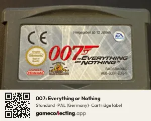 007: Everything or Nothing Game Boy Advance, PAL cartridge label