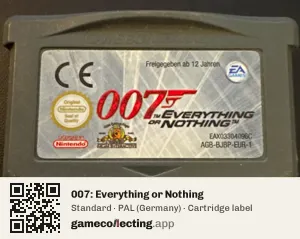 007: Everything or Nothing Game Boy Advance, PAL cartridge label