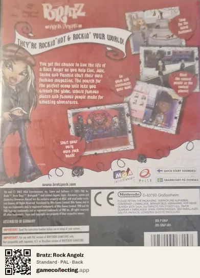 Bratz: Rock Angelz Nintendo GameCube, PAL box back