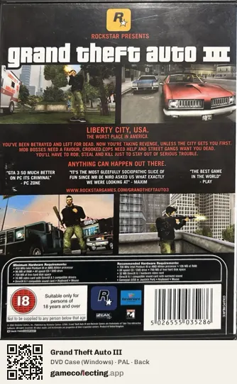 Grand Theft Auto III Computer, PAL box back
