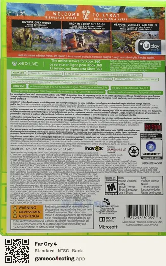 Far Cry 4 Xbox 360, NTSC box back