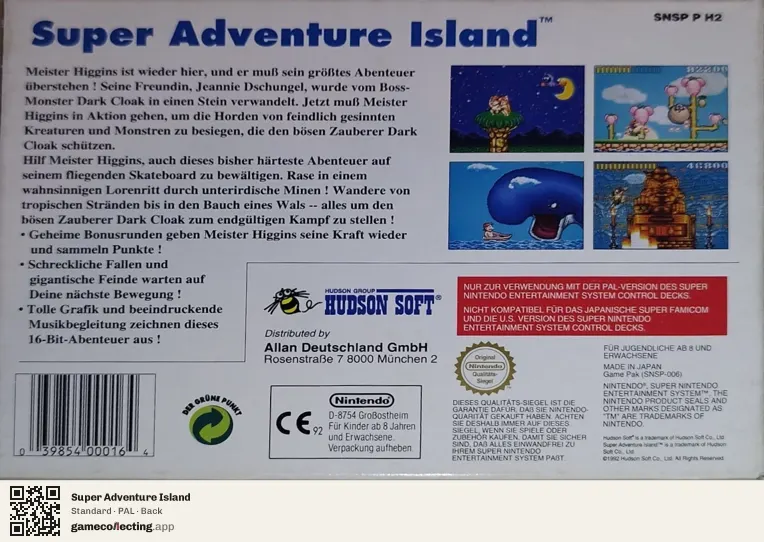 Super Adventure Island Super Nintendo Entertainment System, PAL box back