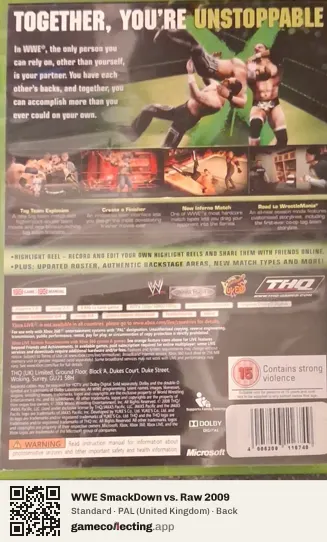 WWE SmackDown vs. Raw 2009 Xbox 360, United Kingdom box back