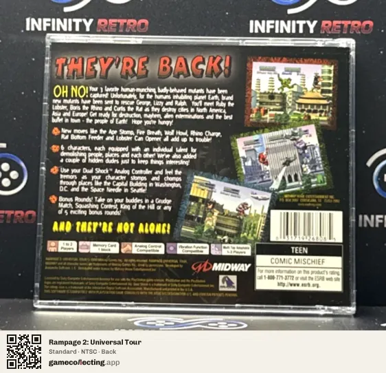 Rampage 2: Universal Tour PlayStation, NTSC box back