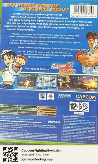 Capcom Fighting Evolution Xbox, PAL box back