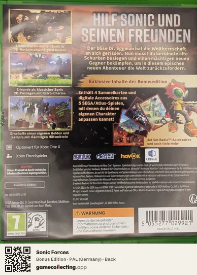 Sonic Forces Xbox One, Germany box back