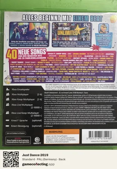 Just Dance 2019 Xbox One, Germany box back