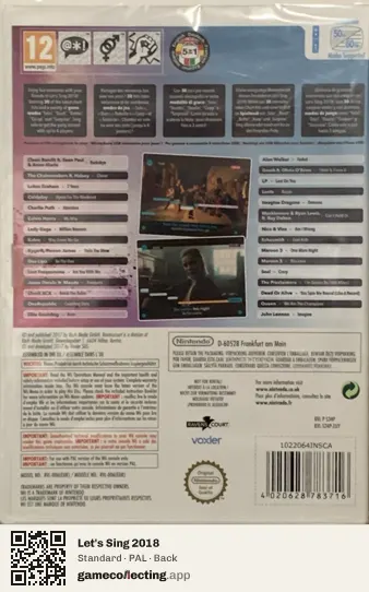Let's Sing 2018 Nintendo Wii, PAL box back