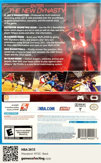 NBA 2K13 Nintendo Wii U, NTSC box back