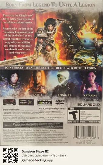 Dungeon Siege III Computer, NTSC box back