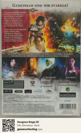 Dungeon Siege III Computer, Germany box back