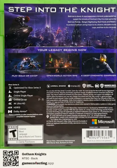 Gotham Knights Xbox Series X, NTSC box back