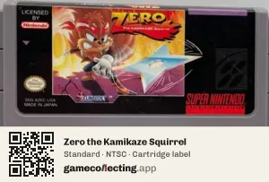 Zero the Kamikaze Squirrel Super Nintendo Entertainment System, NTSC cartridge label